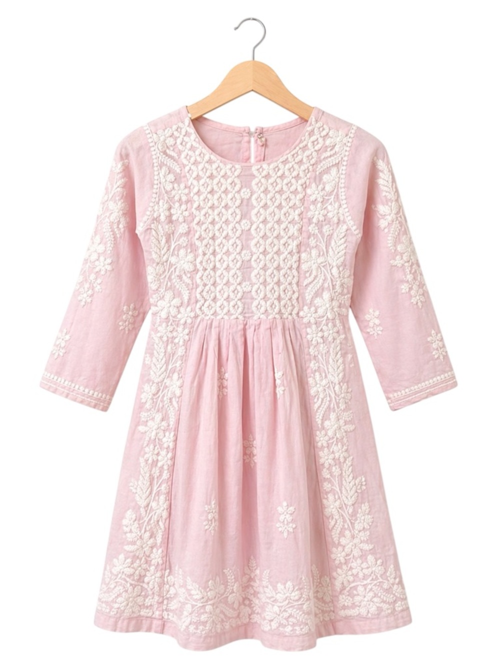 VTG Girls‎ Pink Cotton White Floral Embroidered Dress XL 14/16 Cottagecore Indie